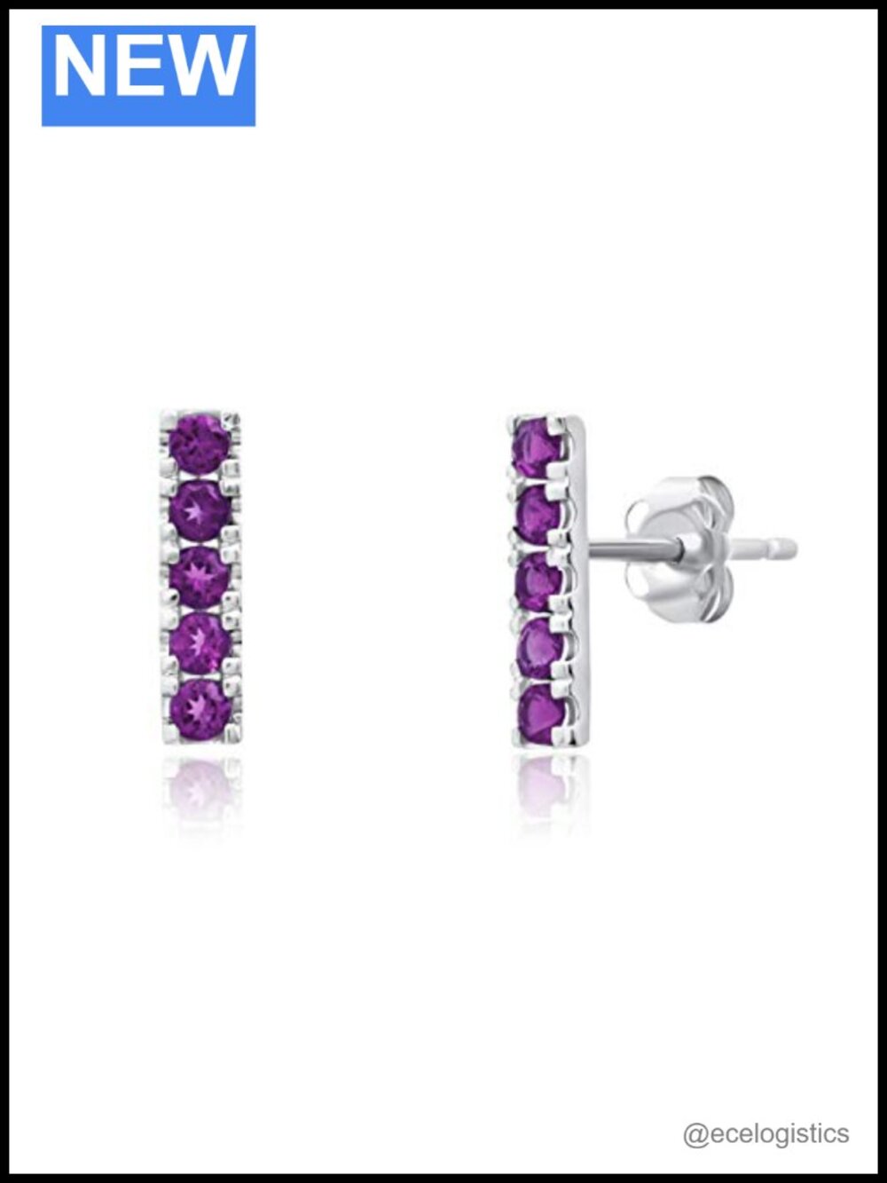 14K Yellow or White Gold Small Gemstone Bar Stud Earrings for Women